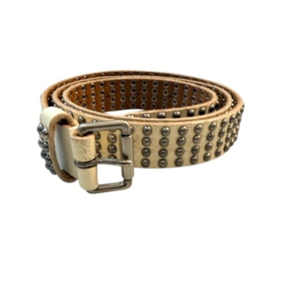 White Cream Studded Leather Belt Medium 31.5-37 Western Boho 1” Y2K - Picture 3 of 9